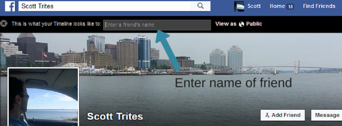 How to use the View As feature in Facebook. Step 3 Enter name of friend